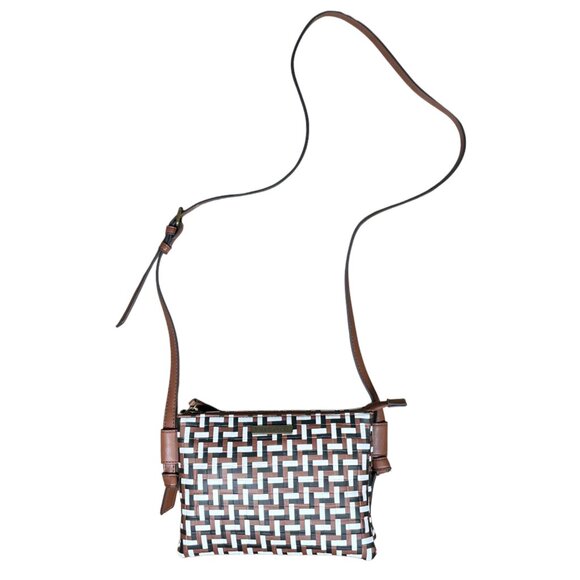 Frye & Co Faux Leather Brown Black & White Print Women's Crossbody Shoulder Bag - Picture 2 of 16